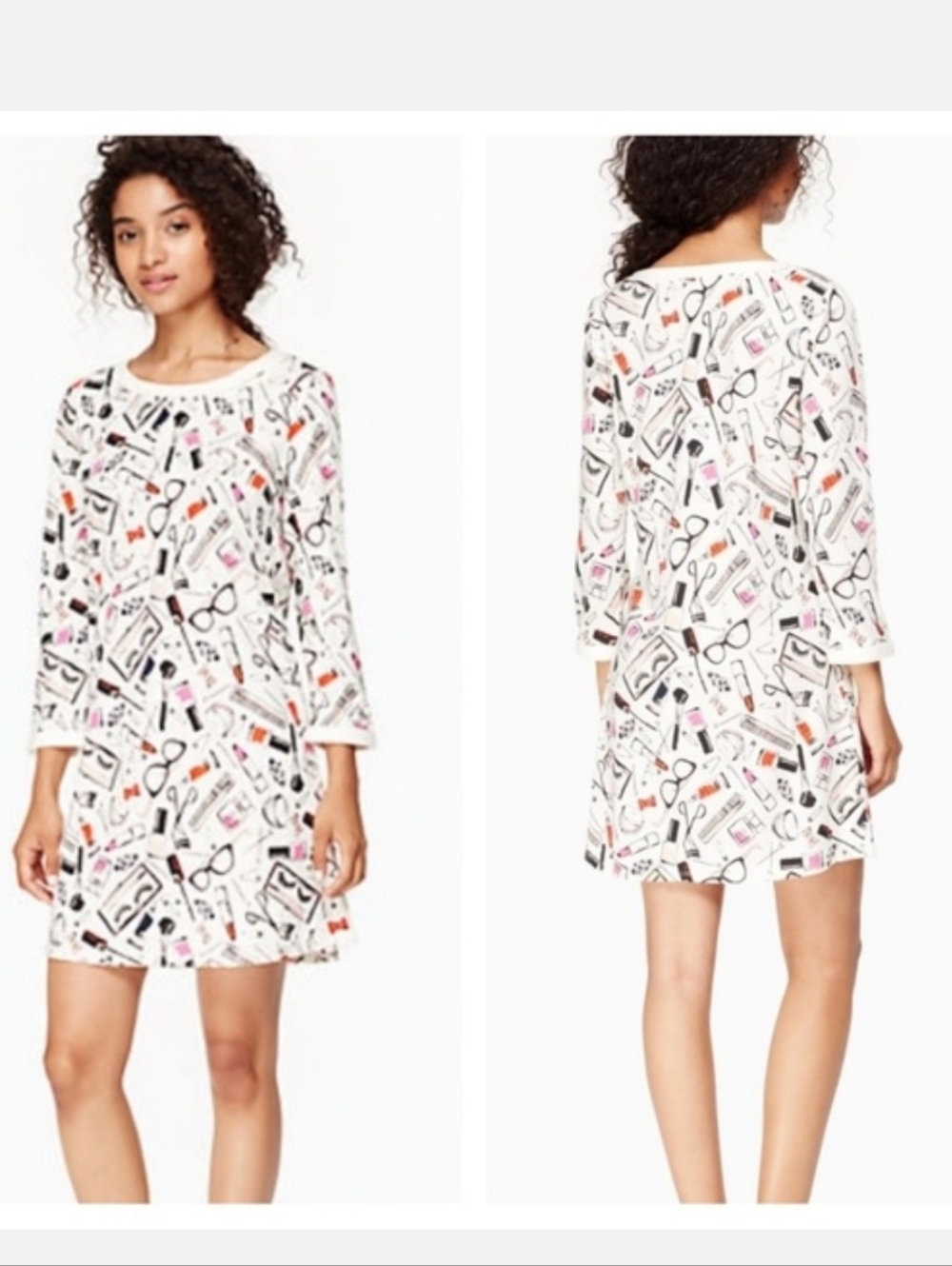 Kate Spade Nightshirt Sleep Dress Beauty Print 3/4 Sleeve Soft Pajama Size Small